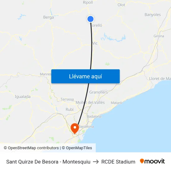 Sant Quirze De Besora - Montesquiu to RCDE Stadium map