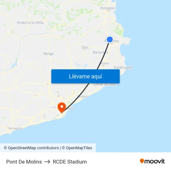 Pont De Molins to RCDE Stadium map