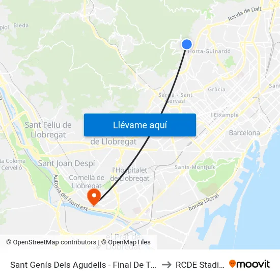 Sant Genís Dels Agudells - Final De Trajecte to RCDE Stadium map