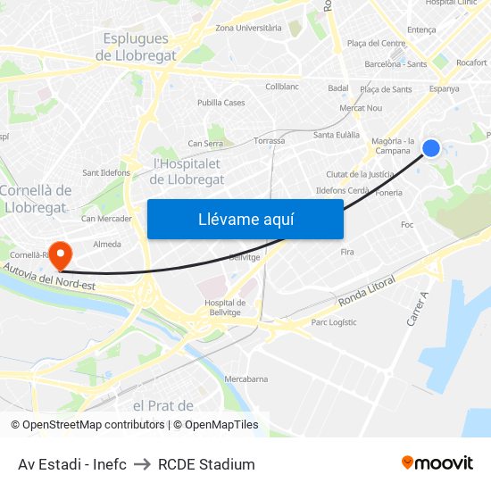 Av Estadi - Inefc to RCDE Stadium map