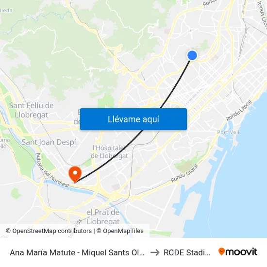 Ana María Matute - Miquel Sants Oliver to RCDE Stadium map