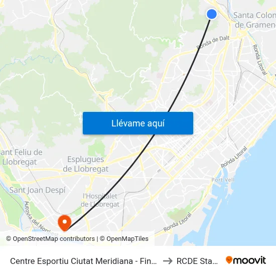 Centre Esportiu Ciutat Meridiana - Final Trajecte to RCDE Stadium map