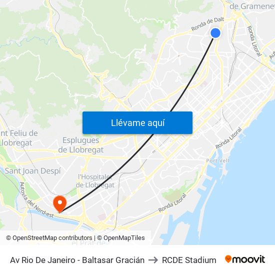 Av Rio De Janeiro - Baltasar Gracián to RCDE Stadium map