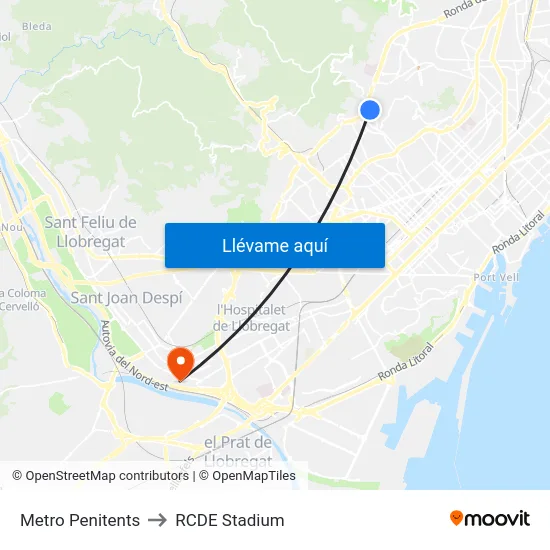 Metro Penitents to RCDE Stadium map