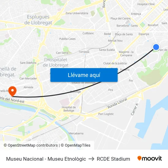 Museu Nacional - Museu Etnològic to RCDE Stadium map