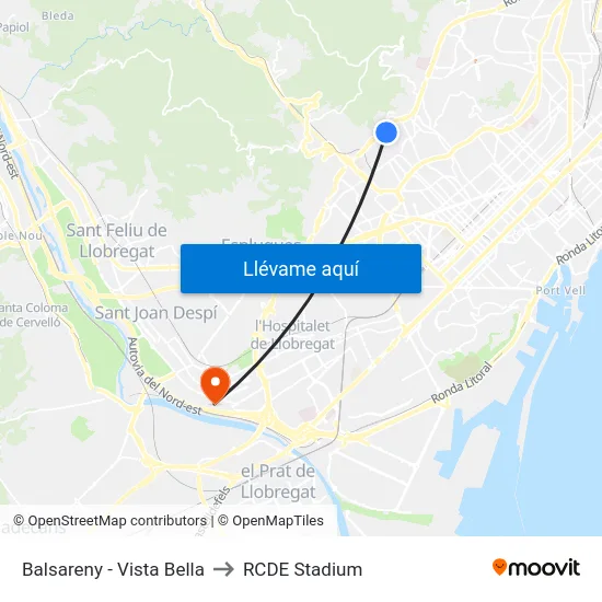 Balsareny - Vista Bella to RCDE Stadium map