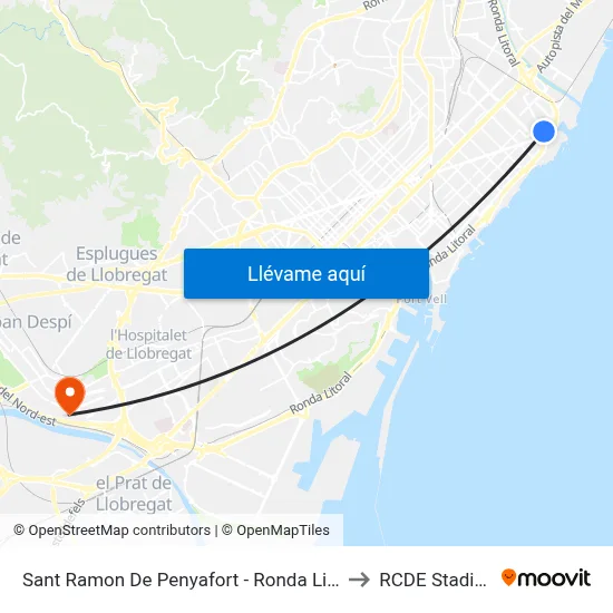 Sant Ramon De Penyafort - Ronda Litoral to RCDE Stadium map