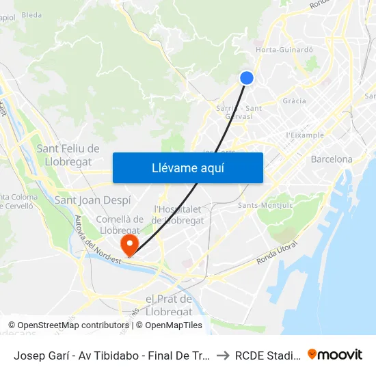 Josep Garí - Av Tibidabo - Final De Trajecte to RCDE Stadium map