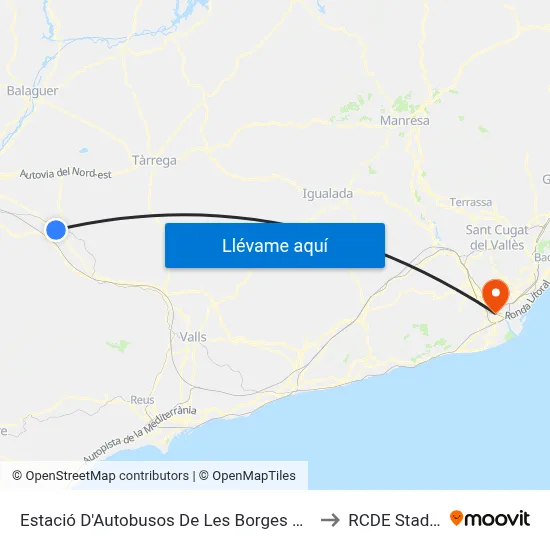 Estació D'Autobusos De Les Borges Blanques to RCDE Stadium map