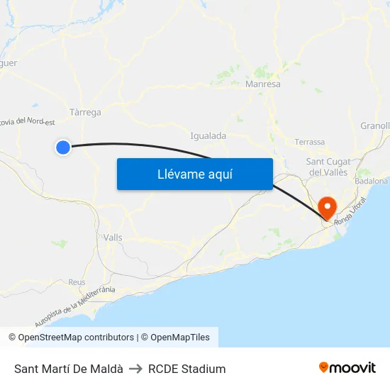 Sant Martí De Maldà to RCDE Stadium map