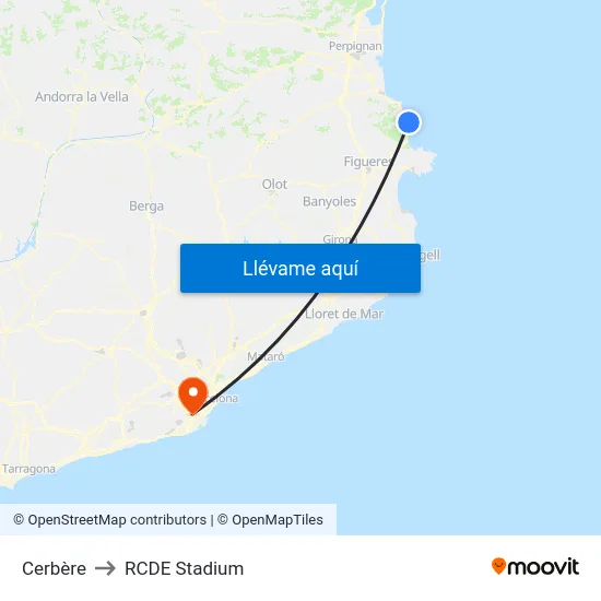 Cerbère to RCDE Stadium map