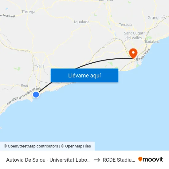 Autovia De Salou - Universitat Laboral to RCDE Stadium map