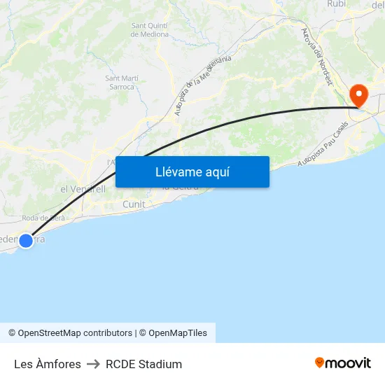 Les Àmfores to RCDE Stadium map