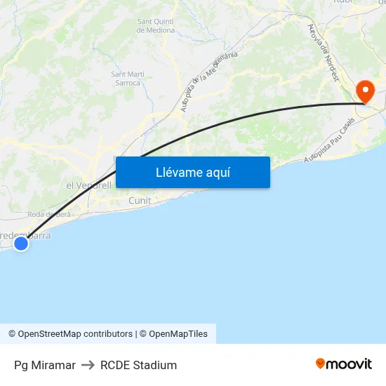Pg Miramar to RCDE Stadium map