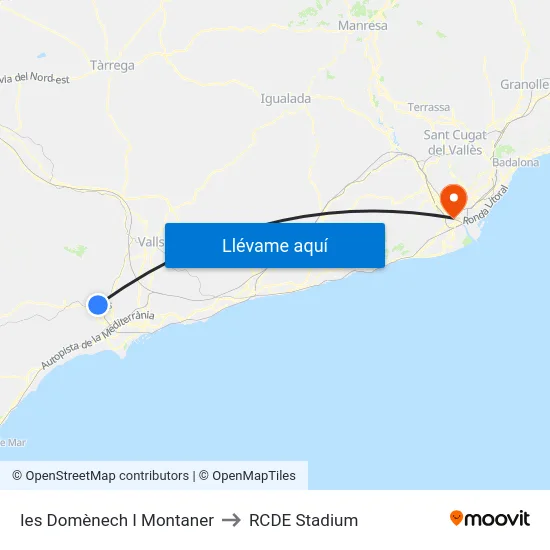 Ies Domènech I Montaner to RCDE Stadium map