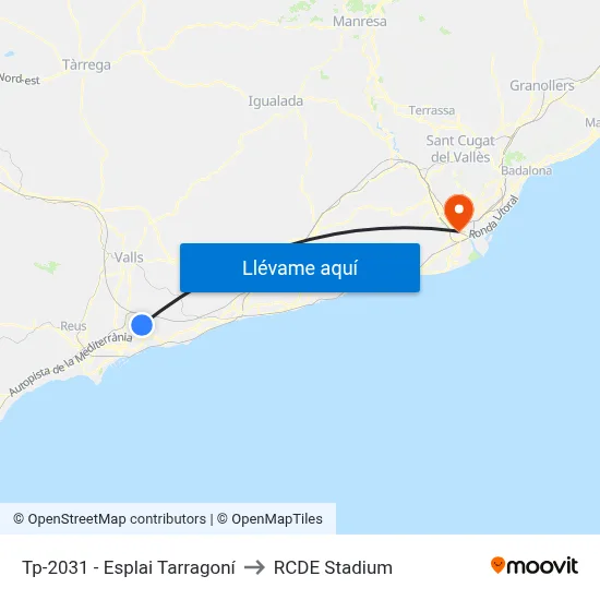 Tp-2031 - Esplai Tarragoní to RCDE Stadium map