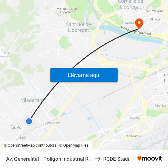 Av. Generalitat - Polígon Industrial Roca to RCDE Stadium map