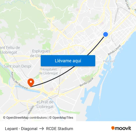 Lepant - Diagonal to RCDE Stadium map