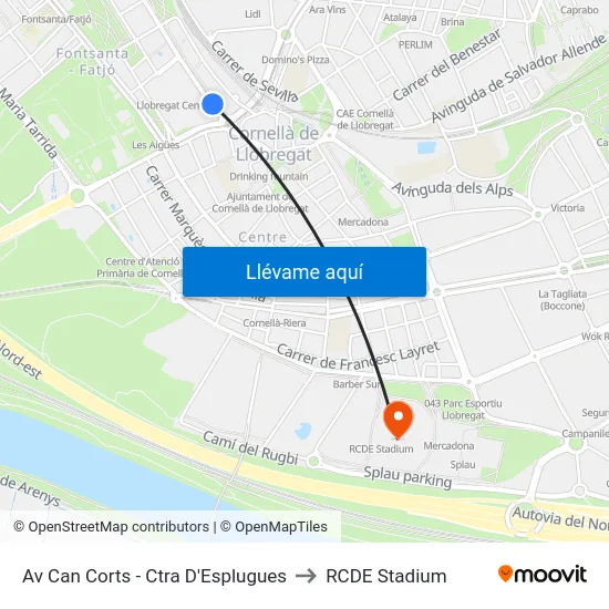 Av Can Corts - Ctra D'Esplugues to RCDE Stadium map