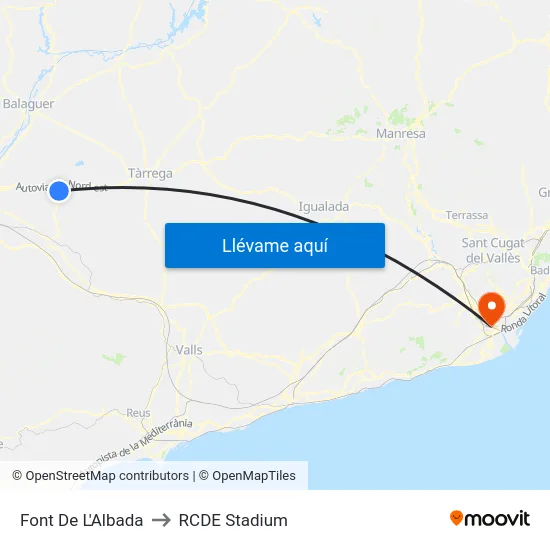 Font De L'Albada to RCDE Stadium map