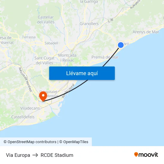 Via Europa to RCDE Stadium map