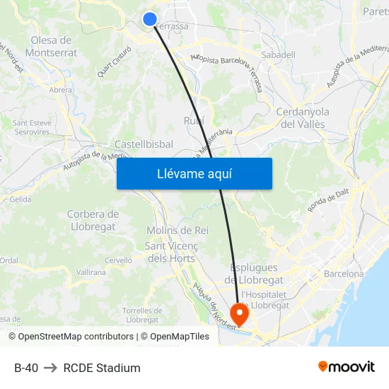 B-40 to RCDE Stadium map