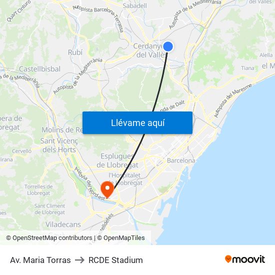 Av. Maria Torras to RCDE Stadium map