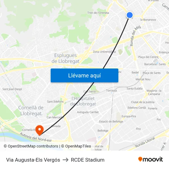 Via Augusta-Els Vergós to RCDE Stadium map