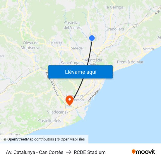 Av. Catalunya - Can Cortès to RCDE Stadium map