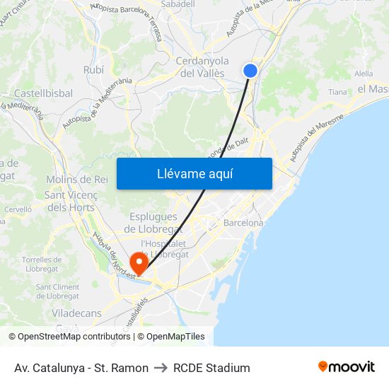 Av. Catalunya - St. Ramon to RCDE Stadium map
