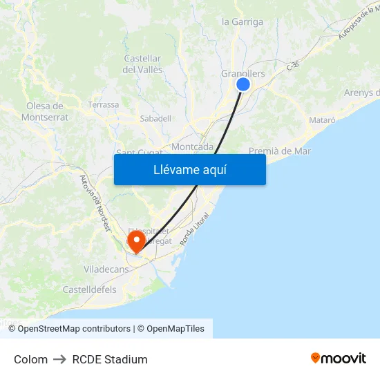 Colom to RCDE Stadium map