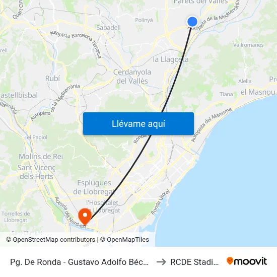 Pg. De Ronda - Gustavo Adolfo Bécquer to RCDE Stadium map