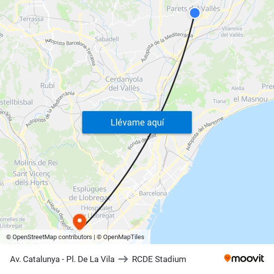 Av. Catalunya - Pl. De La Vila to RCDE Stadium map