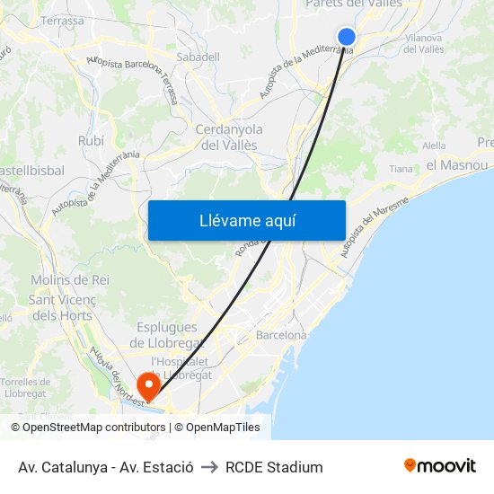 Av. Catalunya - Av. Estació to RCDE Stadium map