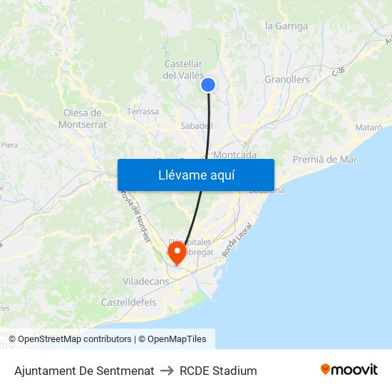Ajuntament De Sentmenat to RCDE Stadium map