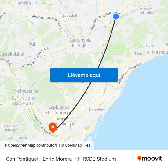 Can Pantiquet - Enric Morera to RCDE Stadium map