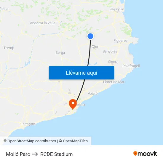Molló Parc to RCDE Stadium map