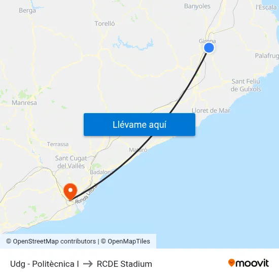Udg - Politècnica I to RCDE Stadium map