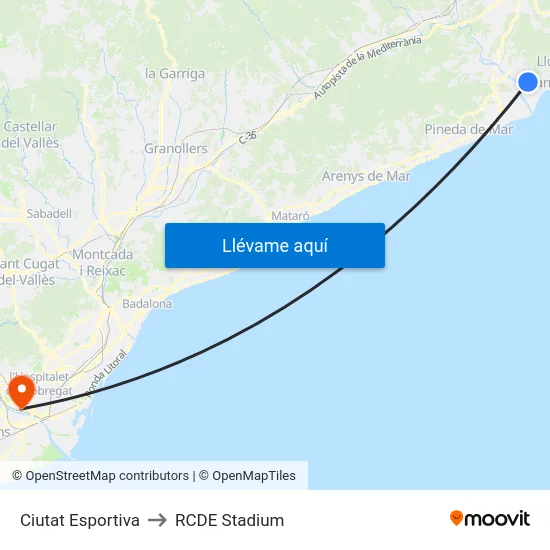 Ciutat Esportiva to RCDE Stadium map