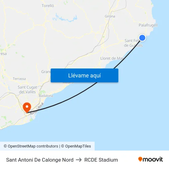 Sant Antoni De Calonge Nord to RCDE Stadium map