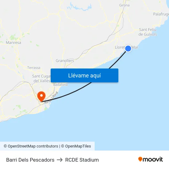 Barri Dels Pescadors to RCDE Stadium map