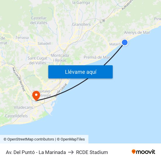 Av. Del Puntó - La Marinada to RCDE Stadium map