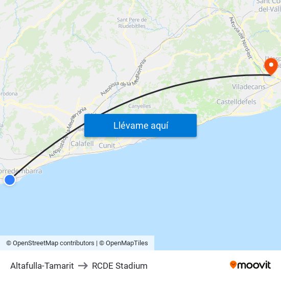 Altafulla-Tamarit to RCDE Stadium map