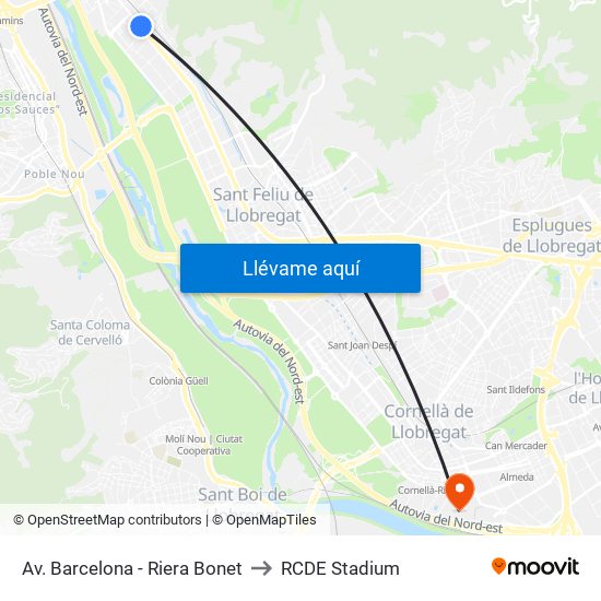 Av. Barcelona - Riera Bonet to RCDE Stadium map