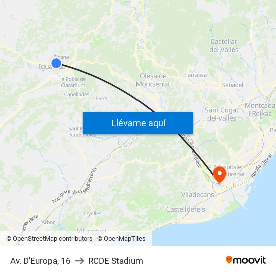 Av. D'Europa, 16 to RCDE Stadium map