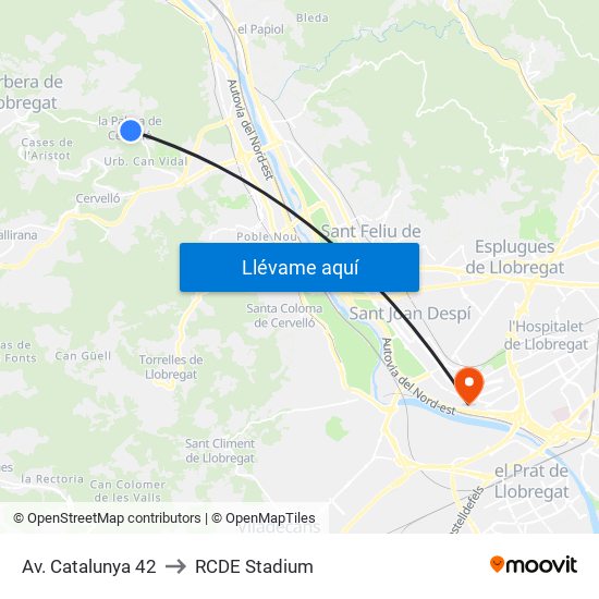 Av. Catalunya 42 to RCDE Stadium map