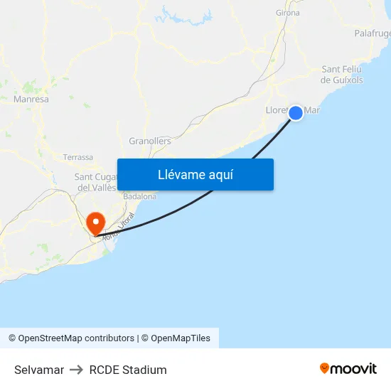 Selvamar to RCDE Stadium map