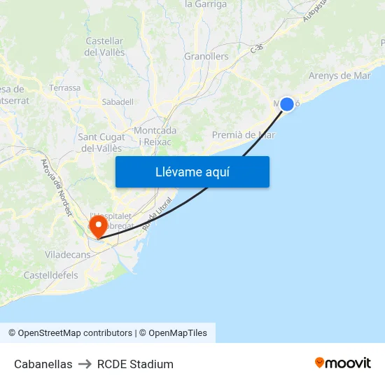 Cabanellas to RCDE Stadium map