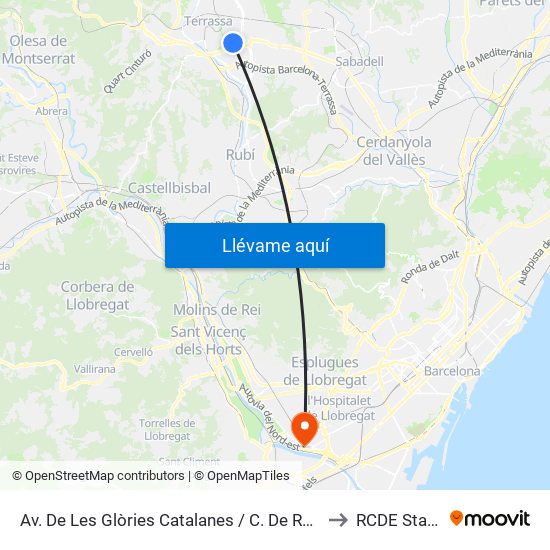 Av. De Les Glòries Catalanes / C. De Ramón Y Cajal to RCDE Stadium map