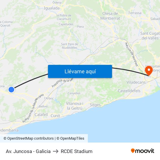 Av. Juncosa - Galicia to RCDE Stadium map
